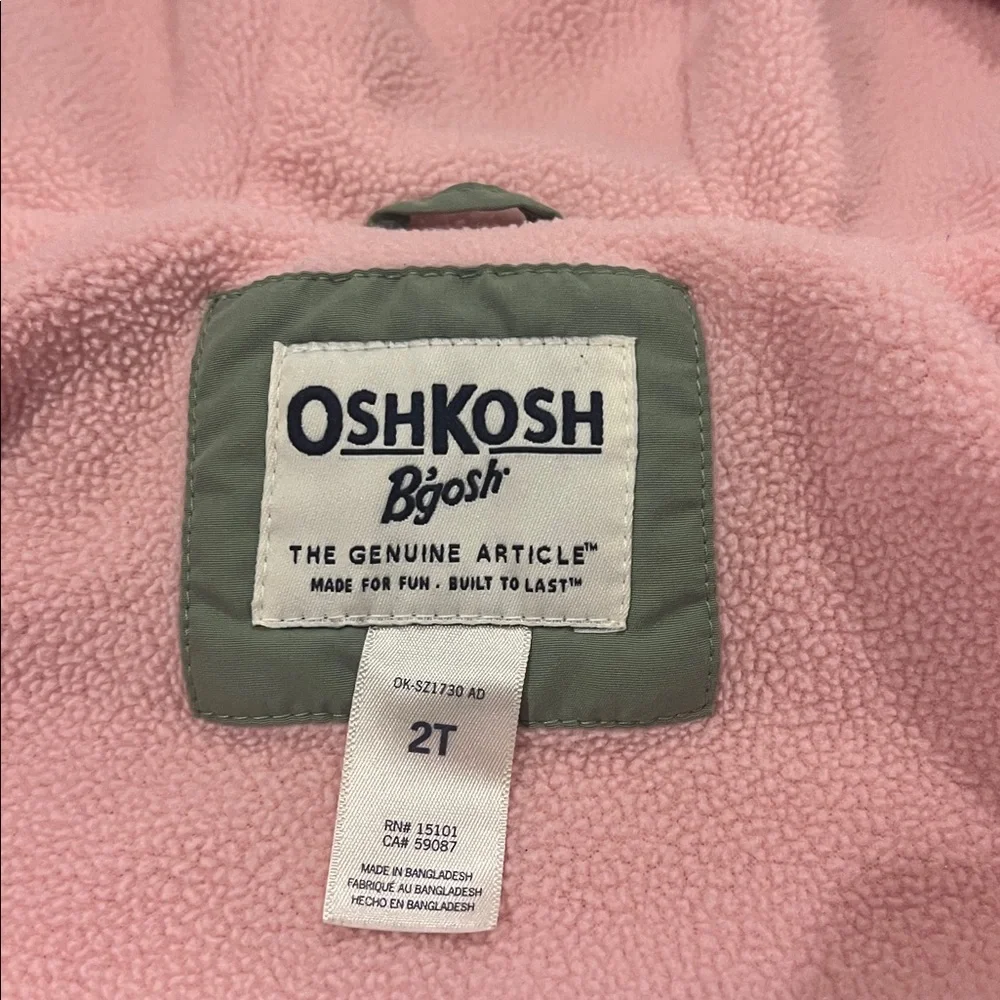 OshKosh B'gosh Green Hooded Jacket with Pink Lining